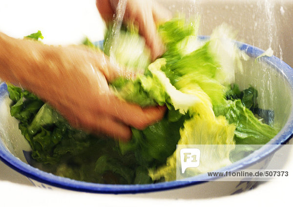Nahaufnahme von Händewaschender Salat