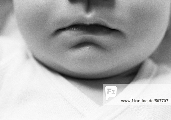 Baby's mouth,  close-up,  b&w