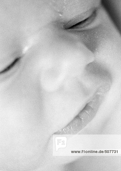 Baby's face,  extreme close-up,  b&w