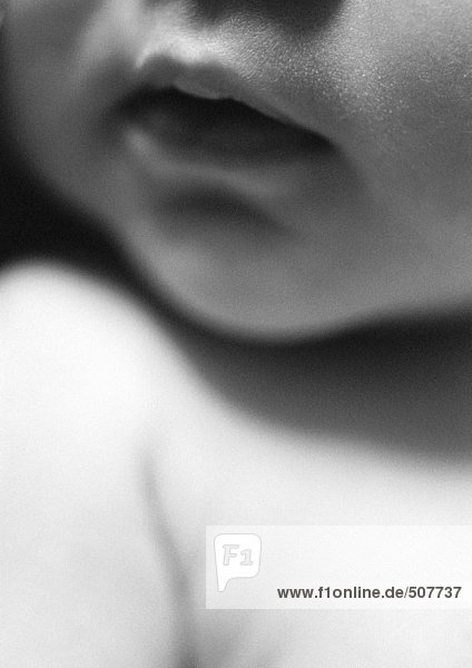 Baby's lower face,  close-up,  b&w