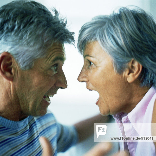Älteres Paar mit Argument,  Seitenansicht