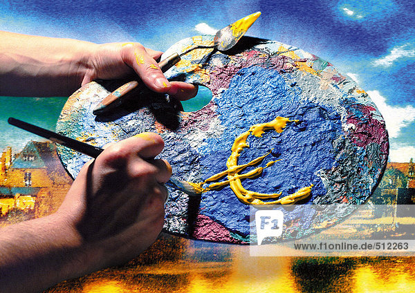 Euroschild auf Malerpalette gemalt.