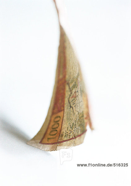 Zerrissene Banknote stehend  Nahaufnahme