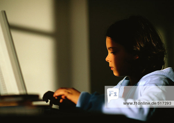 Junges Mädchen sitzend  am Laptop schreibend
