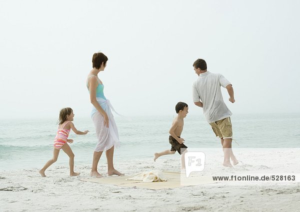 Family playing around on beach