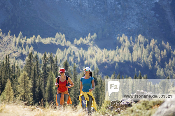 Two women in mountain  hiking