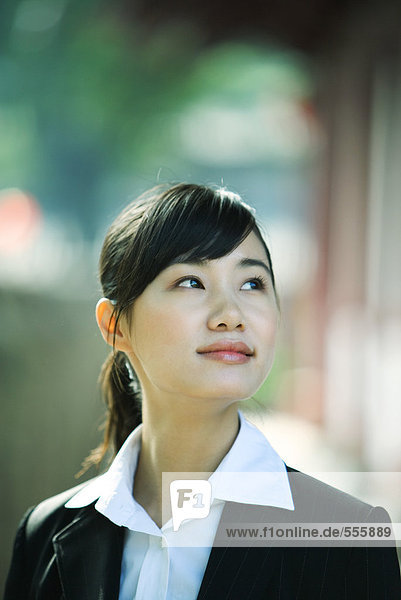 Woman looking up portrait