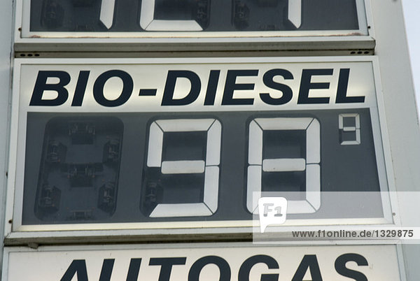 Preistafel an der Tankstelle  Nahaufnahme