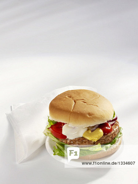 Ein Hamburger mit Senf  Ketchup und Mayonnaise