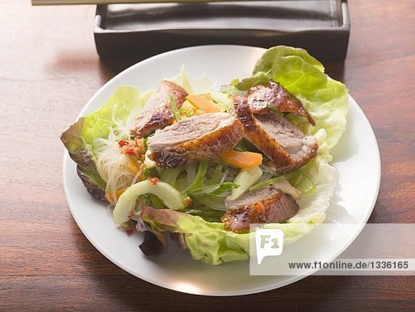 Salat mit gebratener Entenbrust  Gemüse  Glasnudeln (Asien)