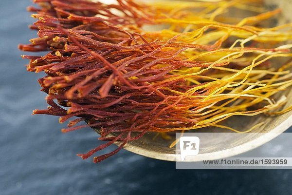 Close-up of saffron in bowl