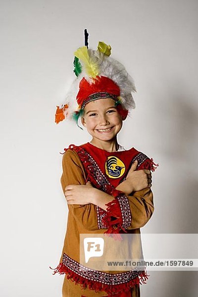 Portrait of a Scandinavian boy dressed up as an indian Sweden.