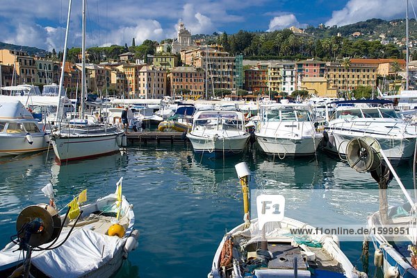 Fischereihafen Fischerhafen Gebäude Boot Hintergrund Italien Ligurien Santa Margherita Ligure