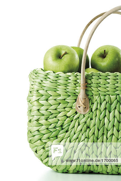 Äpfel in der Einkaufstasche  Nahaufnahme