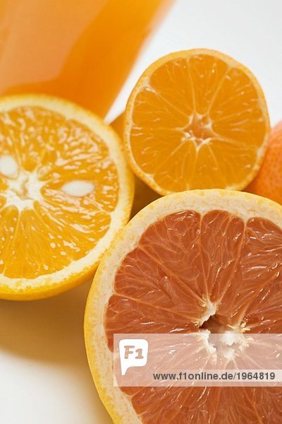Glas Orangensaft  Grapefruit und Orangen