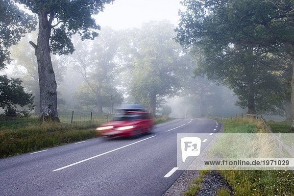 Eine rote Auto fahren auf dem Lande