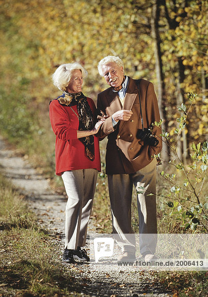 Seniorenpaar  gehen in Park spazieren  Herbst