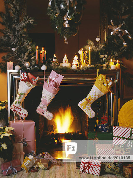 Christmas around the fireplace