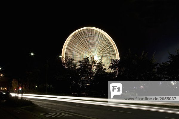 A Ferris wheel at night