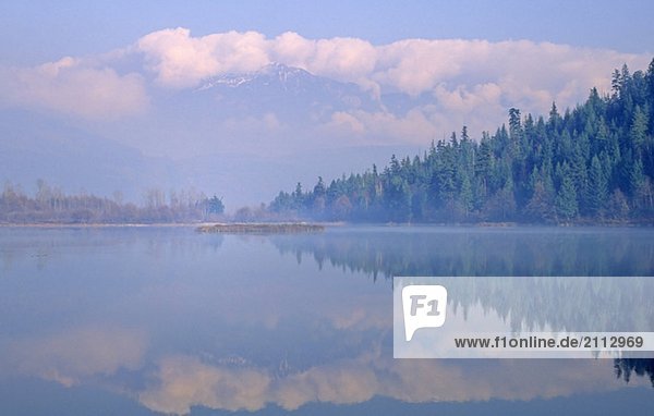 One Mile Lake  near Pemberton  BC in early morning mist