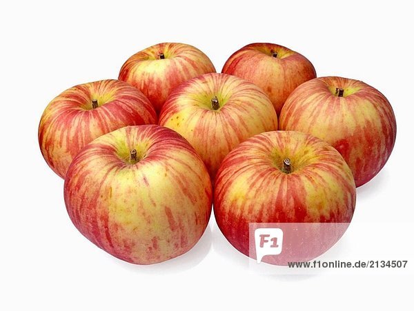 Äpfel sind Blümchenmuster angeordnet. Malus Pumila  genannt Commenly Äpfel. Herzförmiges  Sweet im Geschmack Obst. Pune  Maharashtra  Indien.