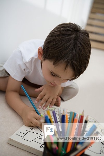Portrait of a boy coloring.