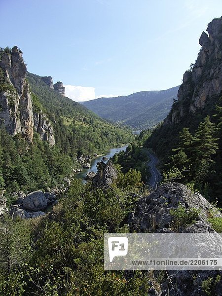 Erhöhte Ansicht der Fluss  der durch Berge  Tarn  Midi-Pyrenees  Frankreich
