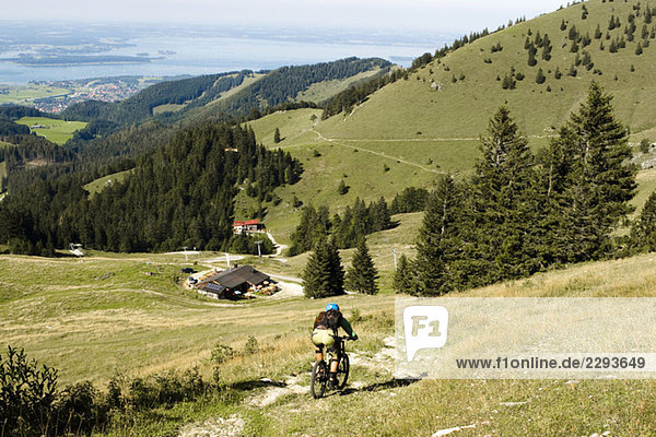 Germany  Bavaria  Chiemsee  Gori Alm  mountainbiker on the way