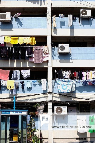 Bangkok Hauptstadt Gebäude hängen Himmel Nachbarschaft Gegenstand Ausdauer Südostasien Wäsche Thailand
