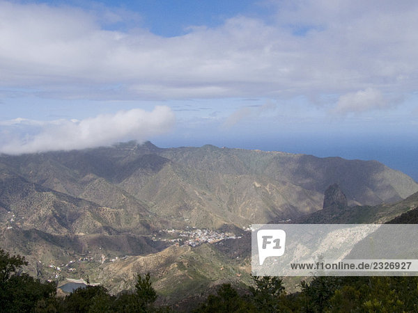 Aerial view of town in valley  La Gomera  Canary Islands  Spain