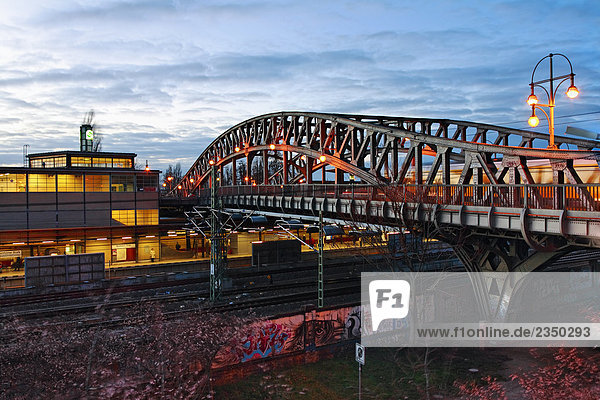 Steel bridge across railway tracks  Bornholmer Brucke  Berlin  Germany