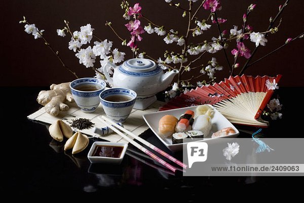 Stereotypische japanische Kultur und Essensstilleben