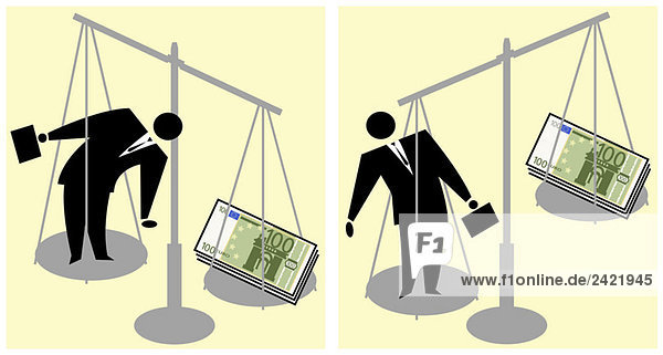 Businessmen standing on scales