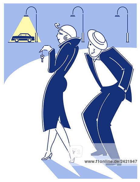Drunken man following woman