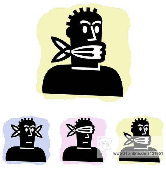 Man with covered mouth  eyes and ears