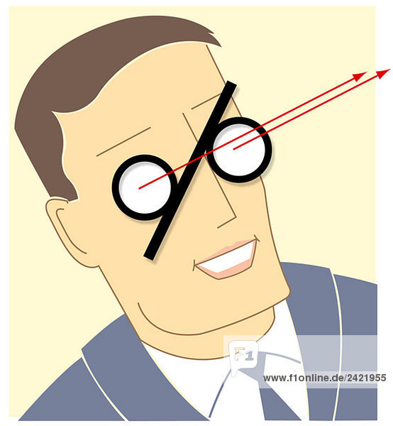 Man wearing percent-shaped glasses