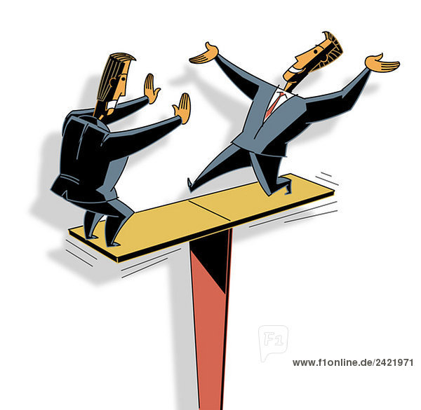 Businessmen balancing on board