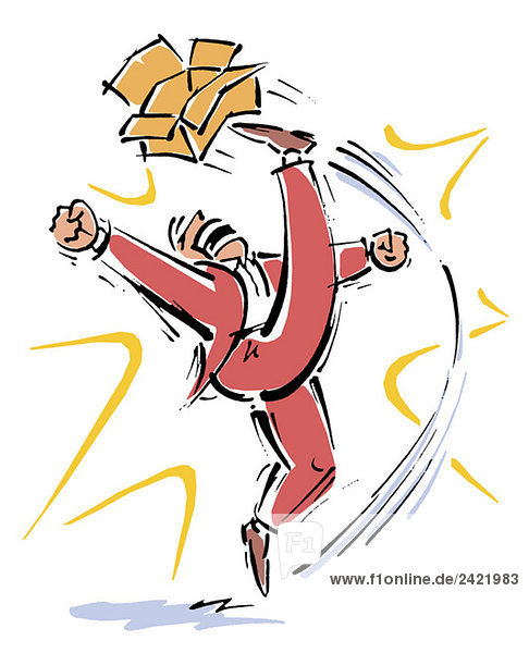 Angry man kicking box