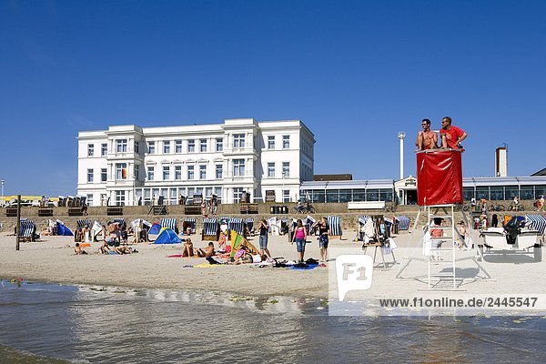 Tourists on beach Western Beach Lower Saxony Germany