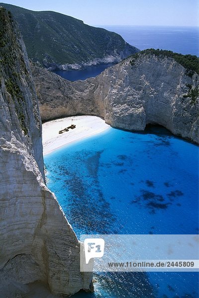 High angle view of rock formations on coast  Agios Georgios  Zakynthos  Ionian Islands  Greece