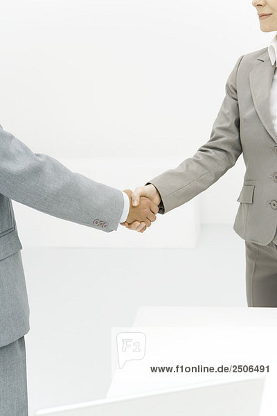 Two business associates shaking hands  cropped view