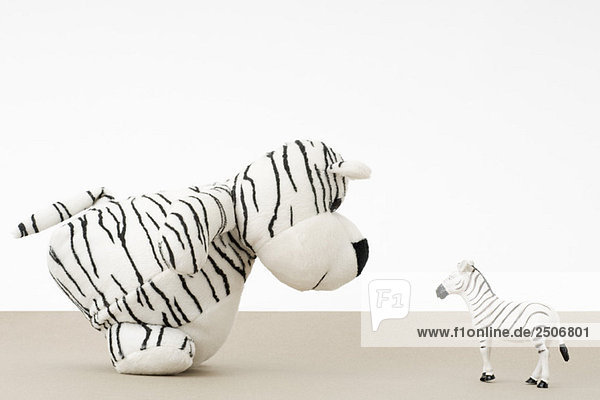 Spielzeugtiger mit Verkleidung Zebra  Seitenansicht