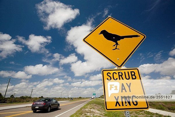 Straßenschild am Highway  Sarasota County  Florida. Buschhäher Xing.