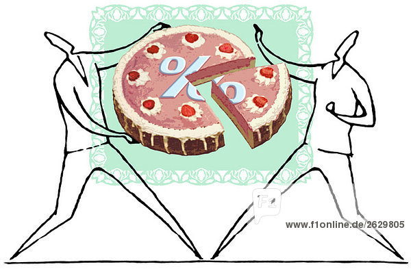 Illustration  Two men sharing a cake with percent sign