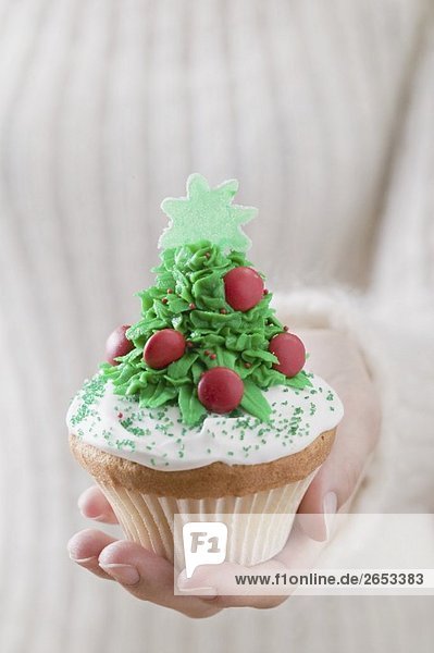 Hand hält Cupcake (weihnachtlich)