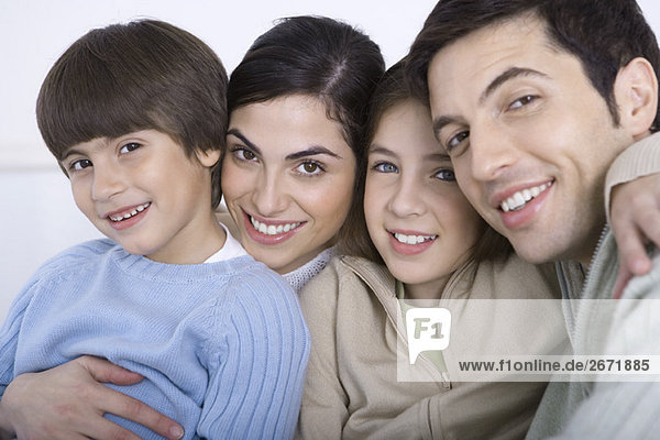 Portrait of family with two children  close-up