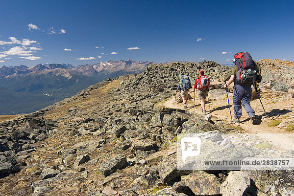 Hikers on the Skyline Trail  Jasper National Park  Alberta  canada.
