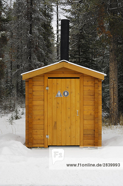 Canadian National Park outhouse  Jasper National Park  Alberta  Canada.