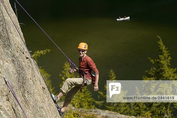 Male rock climber in Strathcona Park. Vancouver Island  British Columbia  Canada