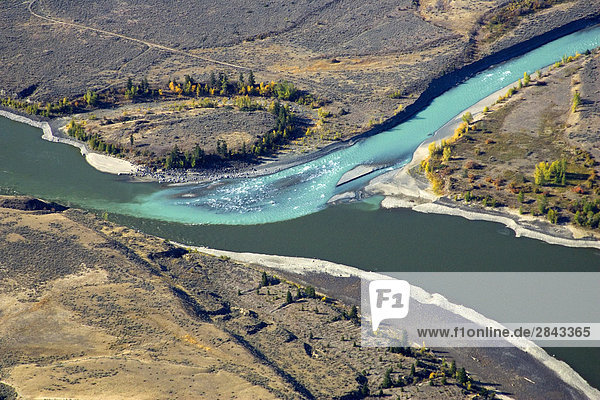 Aerial of the junction of the Chilcotin & Fraser Rivers in British Columbia  Canada